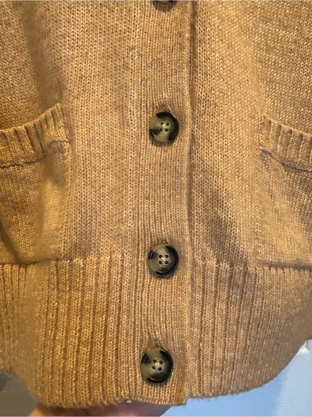 twik Tan V-Neck Button Front Knit Sweater Vest - cotton blend, size medium - Picture 5 of 13